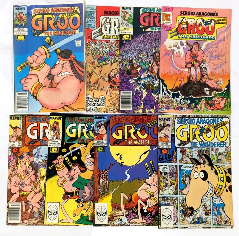 8 Vintage Marvel GROO THE WANDERER Comic Books : Issues #1 - 4, 10, 36, 38 & 39