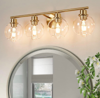 New Lanmate Bathroom Light Fixtures, 4-Light Gold Bathroom Light, Industrial Wall Sconce Over Mirror