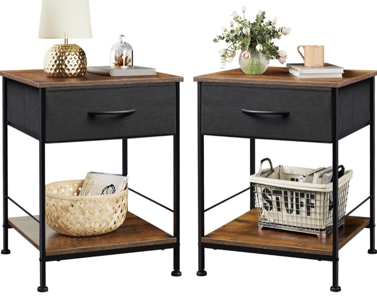 New WLIVE Nightstand Set of 2, End Table with Fabric Storage Drawer