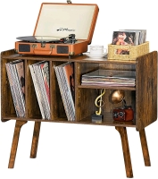 New Lerliu Rustic Brown Record Player Stand with Charging Station - LYY-TVRPS-Brown-U
