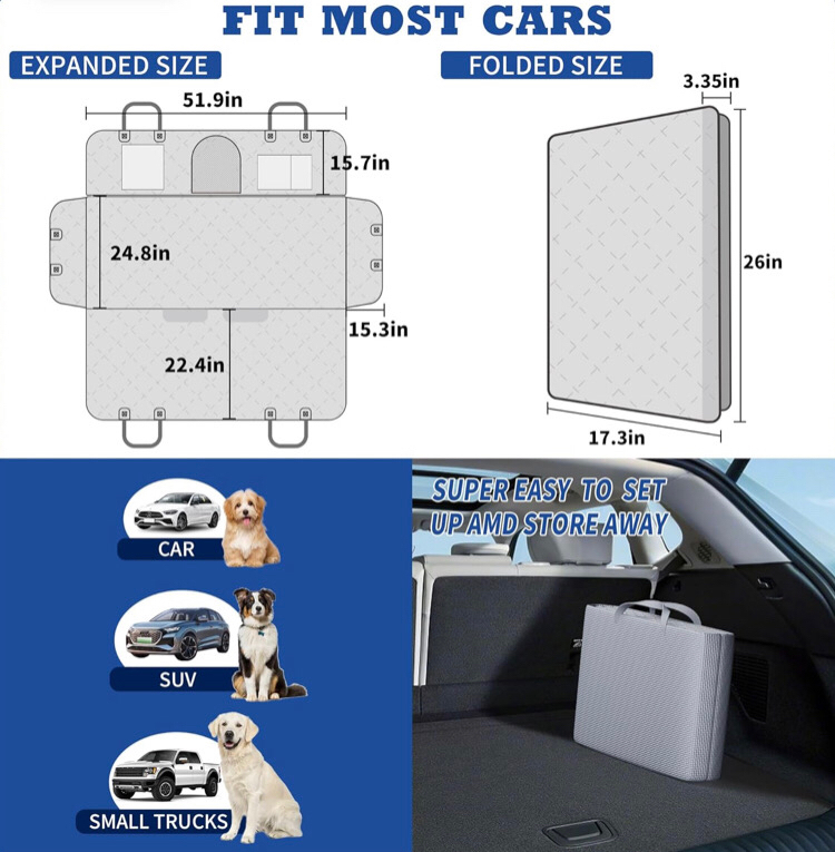 New Back Seat Extender for Dogs, Dog Car Seat Cover Hard Bottom
