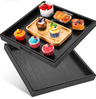 Mumufy 2 Pcs Square Wood Serving Tray with Handle 16 x 16 Inch