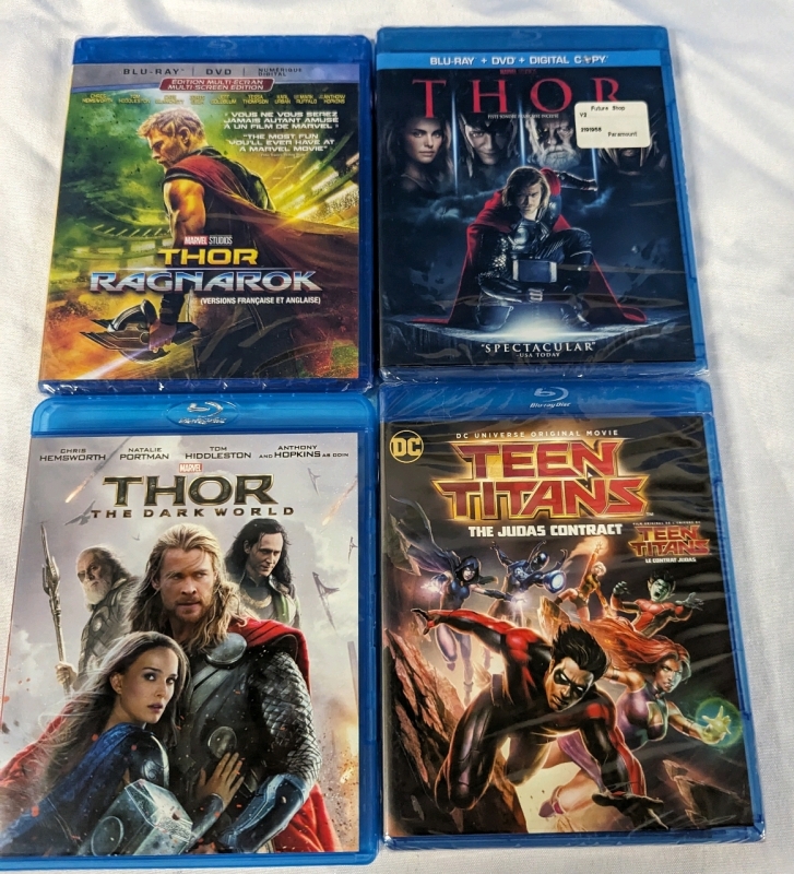 4 Superhero Blu-Ray Movies - Teen Titans + Thor.