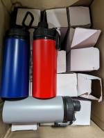 16 Water bottles. Variety of Colours. 8" tall with lid.
