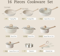 New CAROTE 16pcs Pots and Pans Set, Nonstick Cookware Sets