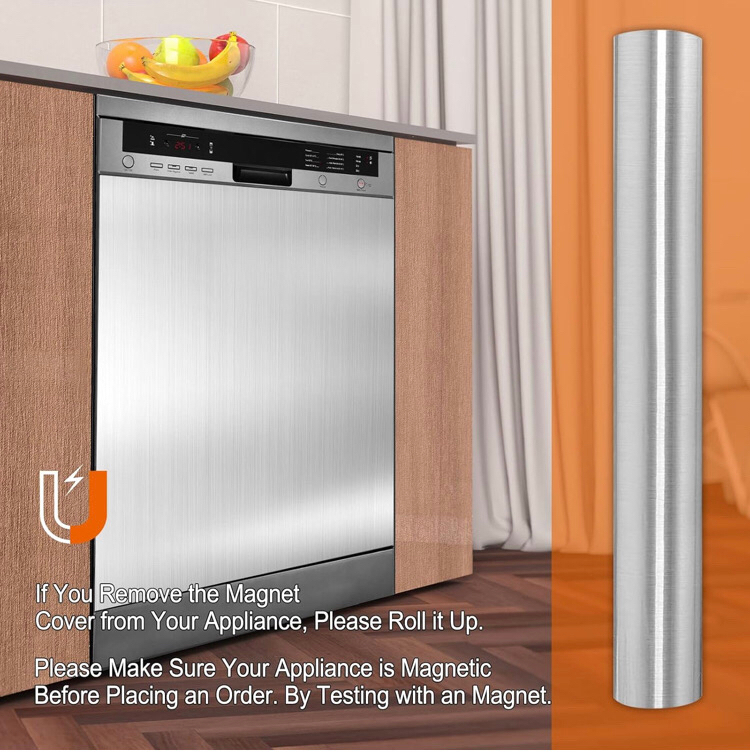 New Brushed Stainless Steel Dishwasher Magnet Cover - Kitchen Decorative Fridge Panel Decal - Silver Appliances Decorate Sticker - 23.5"X26"