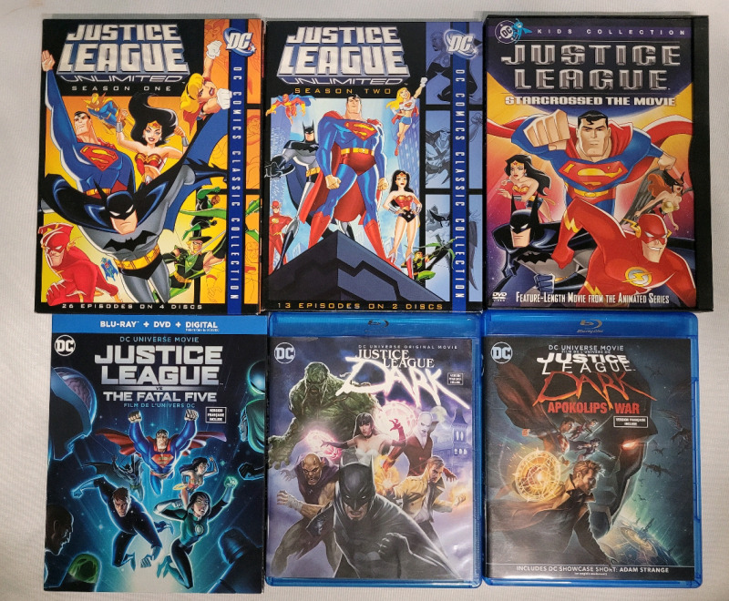 DC Comics Justice League Cartoon Blu-Ray & DVD Lot . Six (6) Discs