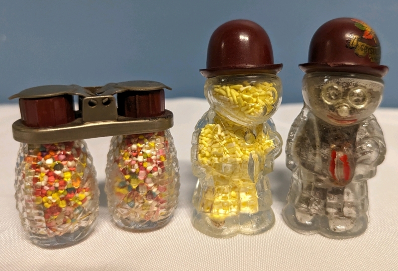 Tab Bottle, 2 sets of SALT and pepper shakers (filled with sprinkles) and Binoculars