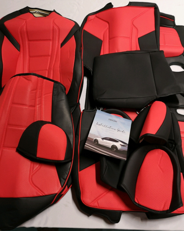 Freesoo Car Seat Covers for Front & Back Red & Black for Tesla Model Y