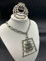 Pagoda Brutalist style Necklace Textured Vintage Rope Brooch