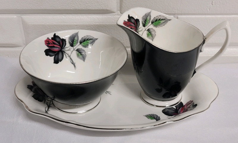 Vintage Royal Albert MASQUERADE Sugar Bowl , Creamer Jug & Tray