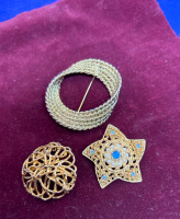 Three Vintage Brooches Starfish Rhinestones Swirls