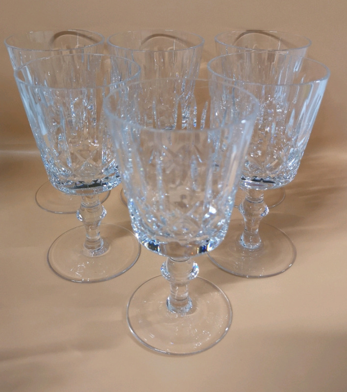 6 Vintage Crystal Wine Glasses - 6" Tall