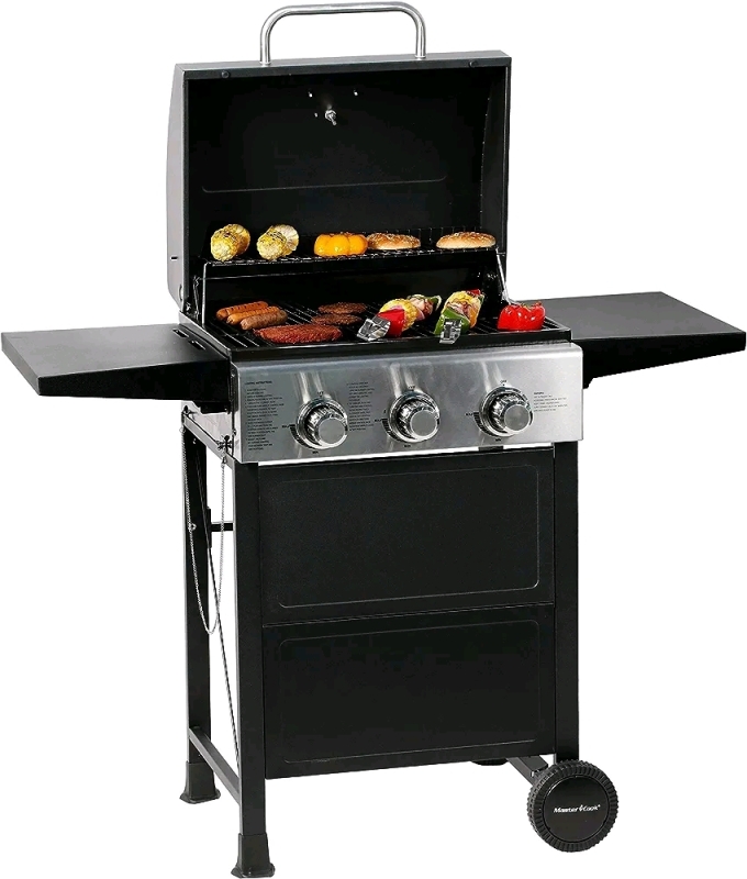 New - MASTER COOK 3 Burner BBQ Propane Gas Grill, Stainless Steel 30,000 BTU