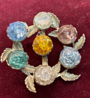 Vintage 6 Claw Set Crackle Glass Brooch