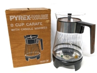 Vintage CORNING x PYREXWARE Glass 8 Cup Coffee Carafe with Candle Warmer & Original Box