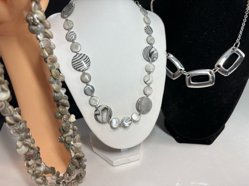 Zebra black white Medalian LC signed & Snail Shell Necklace