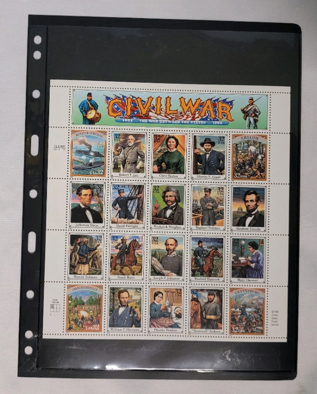1994 USA ' Civil War 1861 - 1865 The War Between the States ' Postage Stamp Sheet , 32 Cent