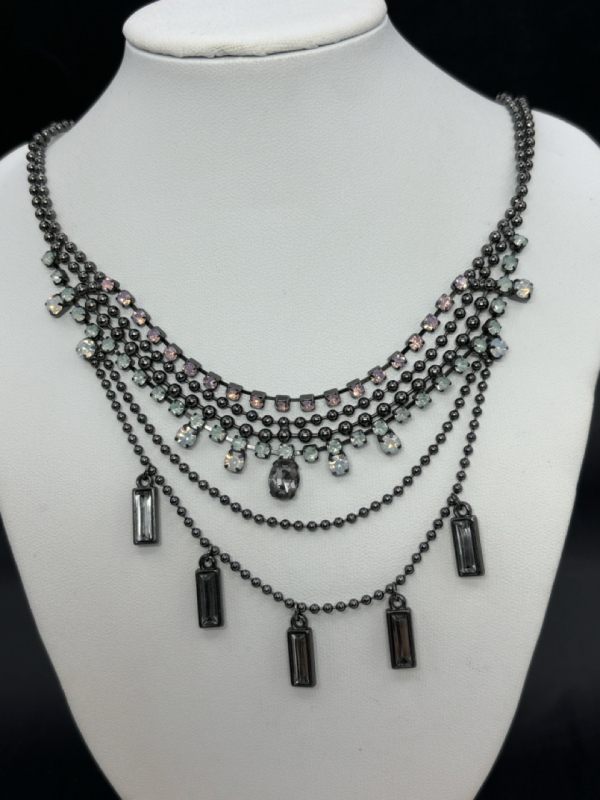 AEA Signed Japanned Pink Blue Moon glow Rhinestone Necklace