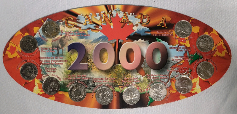 2000 Canada Quarter Coin Set on Display Card . 12 Coins