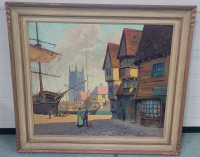 Vintage Oil on Board Painting . Measures 30"&times;27" . Unsigned , Writing on back of board