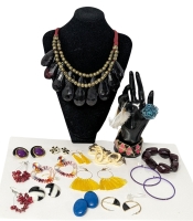 Colorful MCM Mid Century Modern Jewelry: Huge Statement Necklace, Bright Earrings, Bracelets +