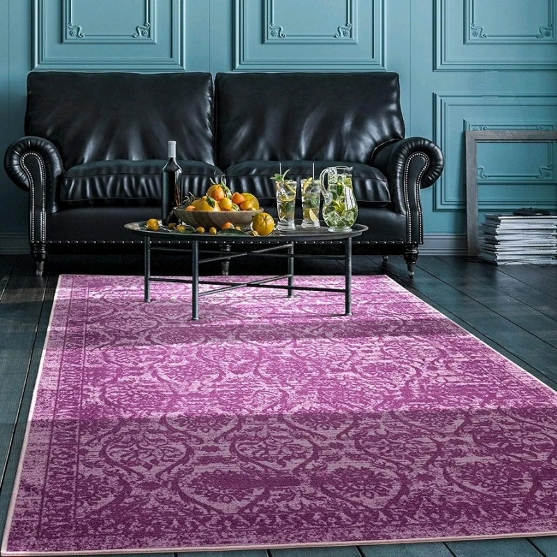 New Antep Rugs Alfombras Non-Skid (Non-Slip) 5' x 7' Rubber Backed Floral Geometric Low Profile Pile Indoor Area Rug (Lilac Purple)