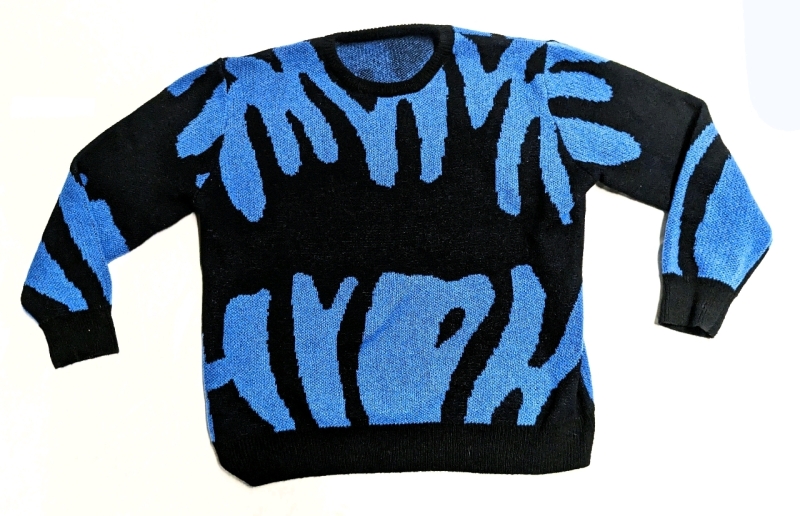 New Lightweight Knitted Graphic Color Block Sweater (Size 2XL : Ladies / Teens)