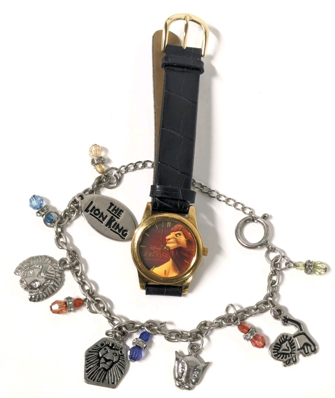 Vintage Disney The Lion King Musical Charm Bracelet & 10th Anniversary Analog Wrist Watch