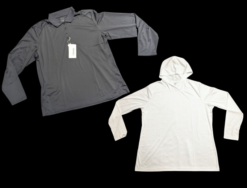 2 New Ladies 3XL Long-Sleeved Shirt : Hooded Moisture Wicking White & 1/4 Button Collared (Charcoal)