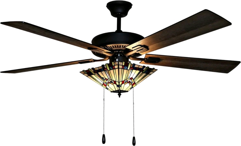 RIVER OF GOODS Craftsman LED Ceiling Fan - 52" L x 52" W - Tiffany-Style Stained Glass Ceiling Fan with Lights (Missing Canopy Bracket)