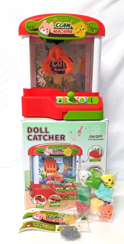 NEW DOLL CATCHER Mini Claw Game for Kids with Small Plush Prizes and Toy Coins