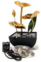 Fantastic Metallic Tabletop Water Fountain 9.25" Tall w Smoothed Stones