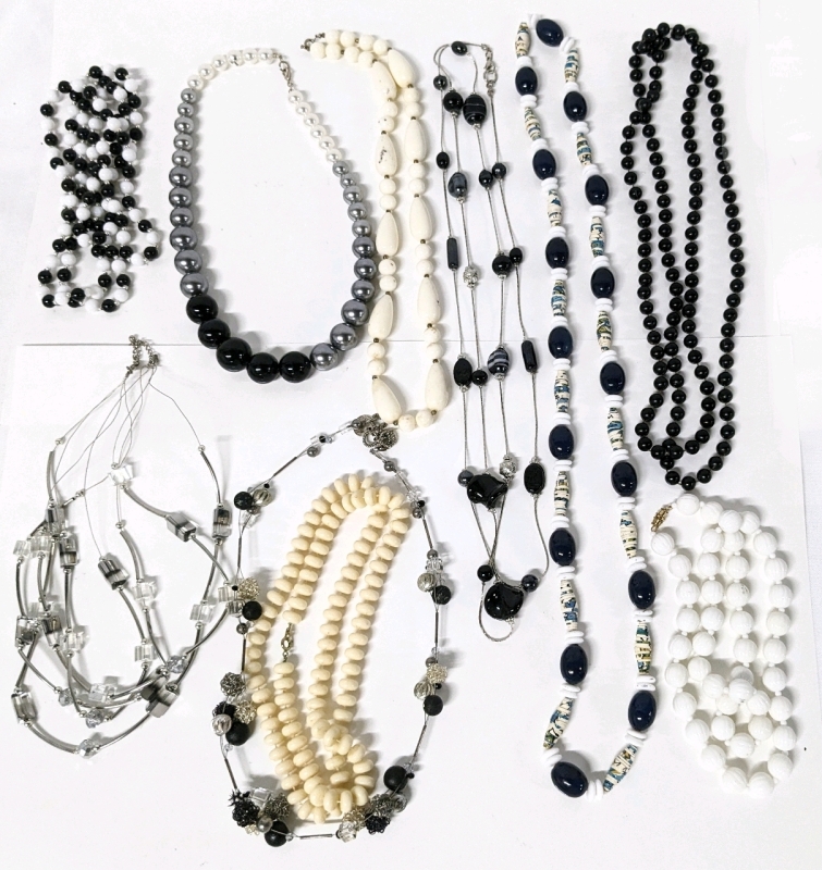 Vintage to Newer Necklaces : Grayscale, Black, White & Metallic in Various Materials (Glass, Paper, Metal +)