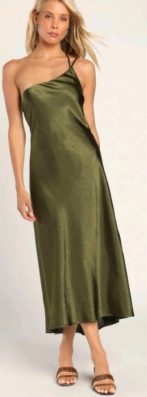 New One That Got Away Satin One-Shoulder Midi Dress sz