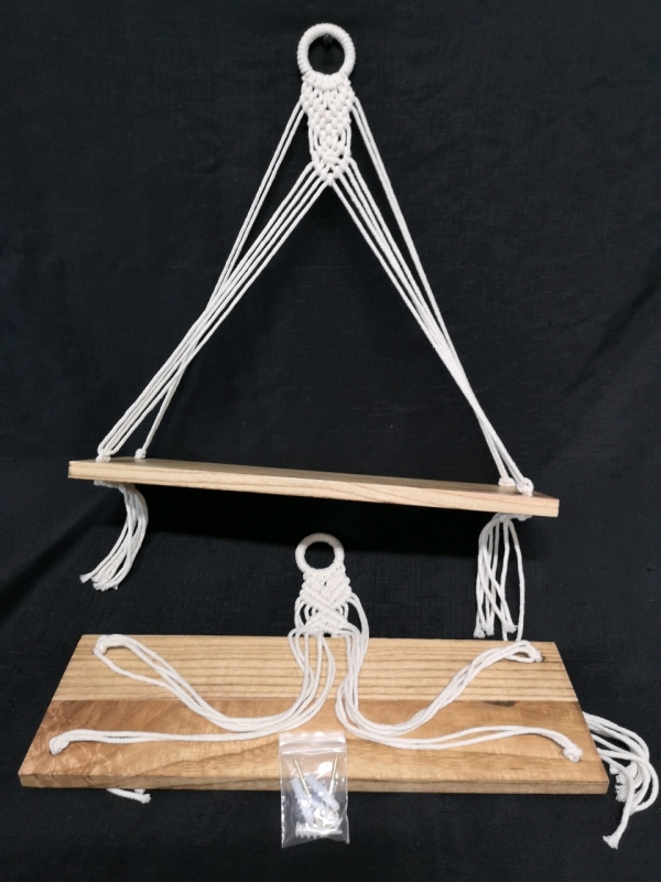 2 Like New Mkono Macrame Hanging Shelves - 16.5" long & 5.5" wide with Hardware