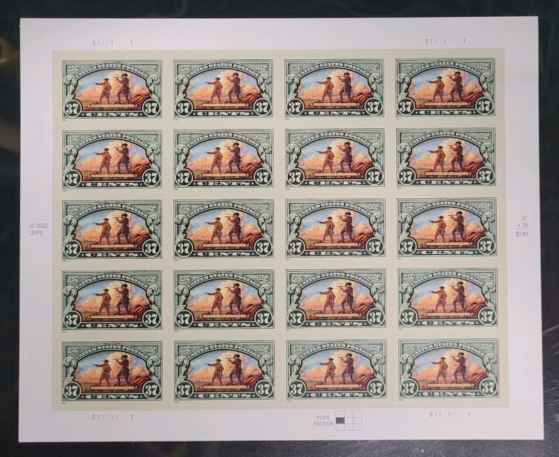 2004 (1804-) US Postal ' Lewis & Clark Bicentennial ' Postage Stamp Sheet , 37 Cent Stamps