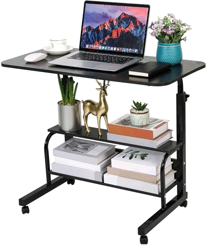 Adjustable Height Mobile Computer Desk for Small Space Rolling Writing Desk w/Wheels