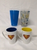 2 New SUPERMAN 5.75" Tall Ceramic Mugs & 2 New 6.5" Tall Plastic SUPERMAN Tumblers - 2
