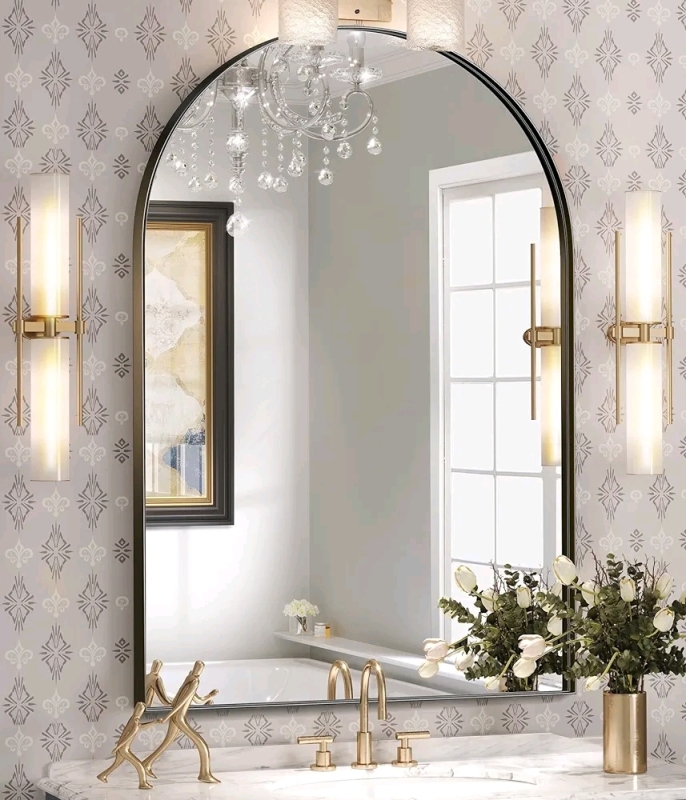 New Arched Wall Mirror - Black Frame 30" Tall & 20" Wide
