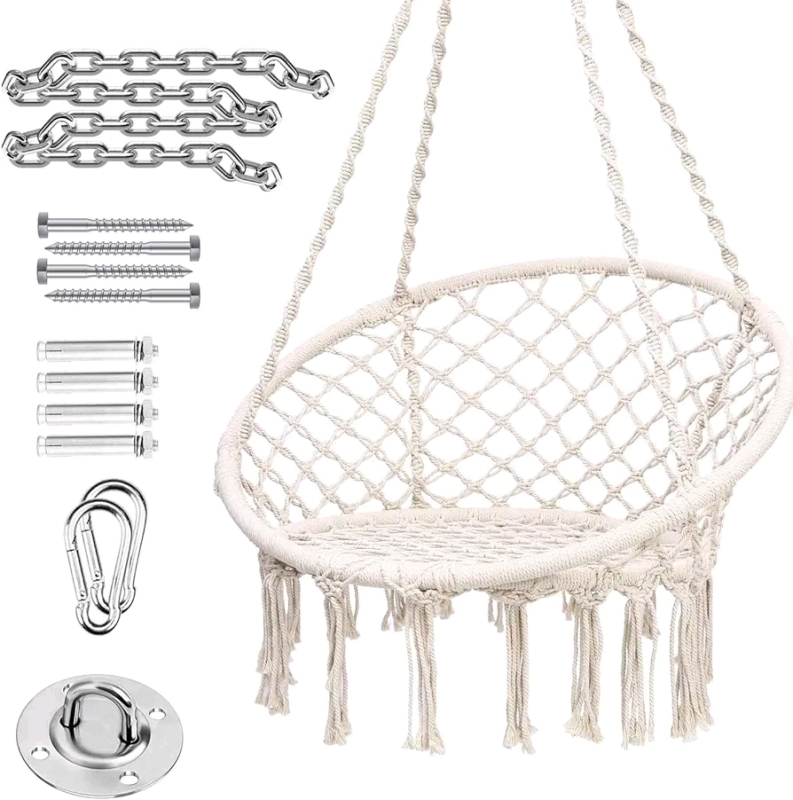 New Hammock Hanging Chair - for Weight 265 Lbs (Beige)