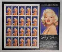 1995 US Postal ' Legends of Hollywood : Marilyn Monroe ' Postage Stamp Sheet , 32 Cent Stamps