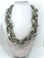 Chunky Silver Berry Vine Braided Statement Necklace