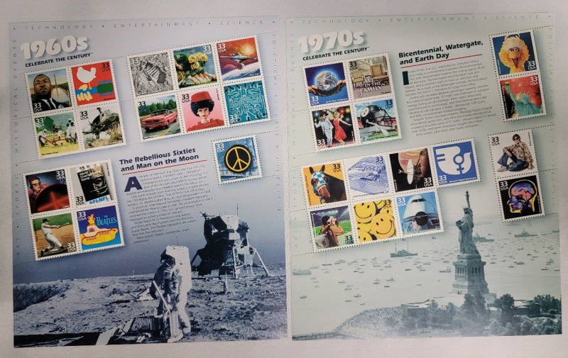 US Postal ' Celebrate the Century 1960s & 1970s ' Postage Stamp Sheets