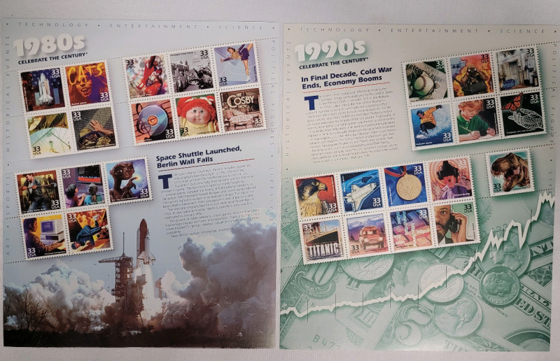 US Postal ' Celebrate the Century 1980s & 1990s ' Postage Stamp Sheets