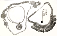Stupendous Silver Tone Jewelry : Celtic Knot on Torque-Style Necklace, Statement Necklace Bedecked with Reproduction Coins feat. Queen Elizabeth +