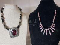 925 Sterling clasp Statement Necklace & Black Lace Rhodonite