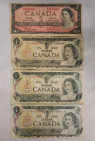 1953 Canada Bank of Canada Two Dollar Note & Three 1973 Canada Bank of Canada One Dollar Note