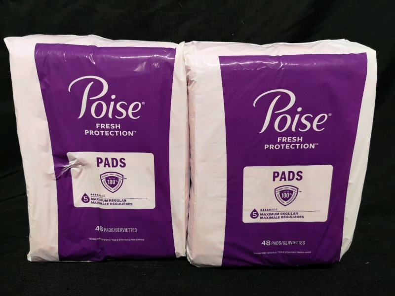 96 New Poise Pads - Maximum Regular