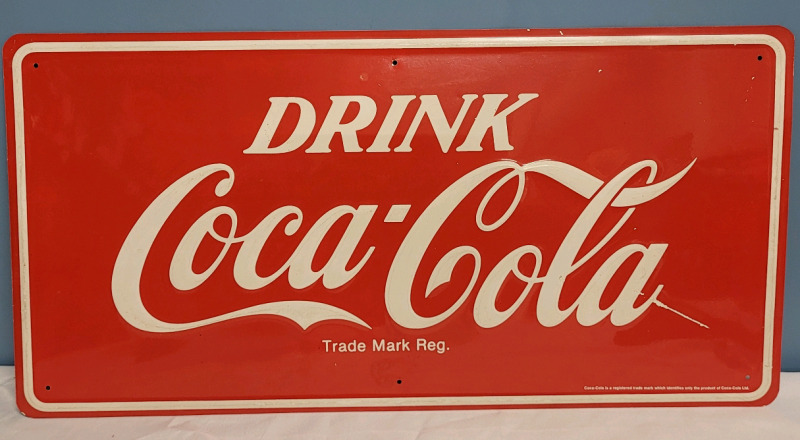 Coca-Cola Tin Sign , measures 24"&times;12" . Some minor scuff marks